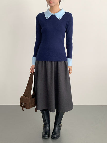 【LD11034】實拍毛呢超顯瘦保暖高腰大裙擺a字裙251124