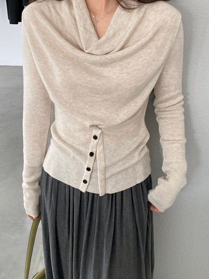 【cimzM946】氣質慵懶超顯白✨設計感垂墜領一字肩露肩顯瘦針織上衣260319