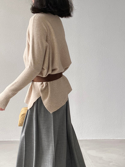 【cim9033】實拍韓系高級感長袖斜肩針織衫＋腰帶251030