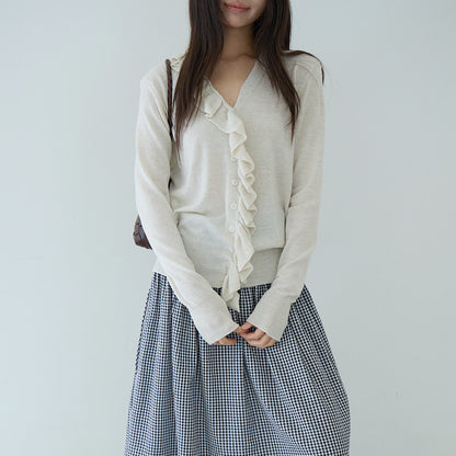 【LD11154】實拍韓系甜美減齡✨設計感荷葉薄款長袖針織衫260317