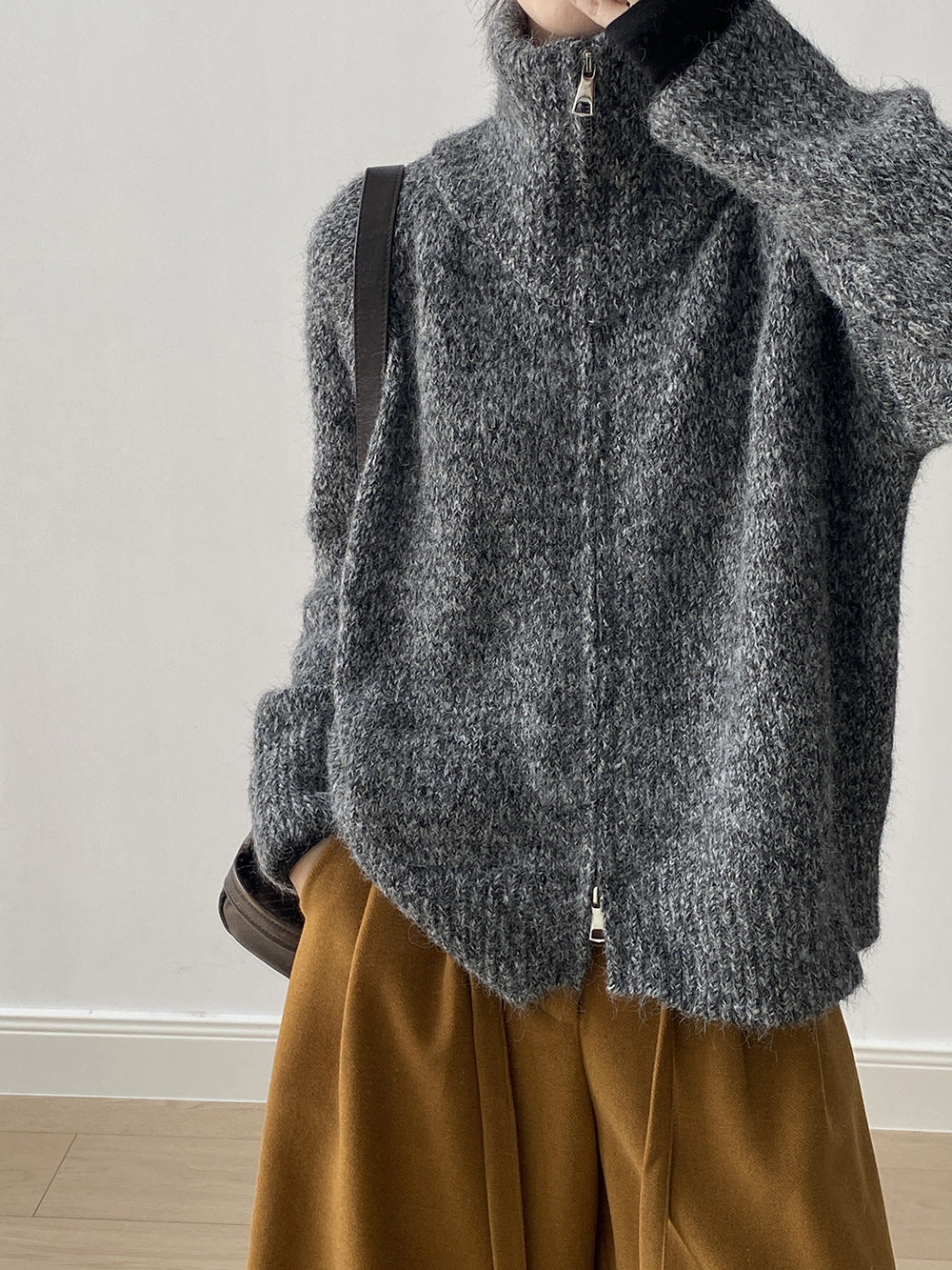 【YP1042】 實拍軟糯寬鬆高領針織毛衣外套(含羊毛4%) 251023