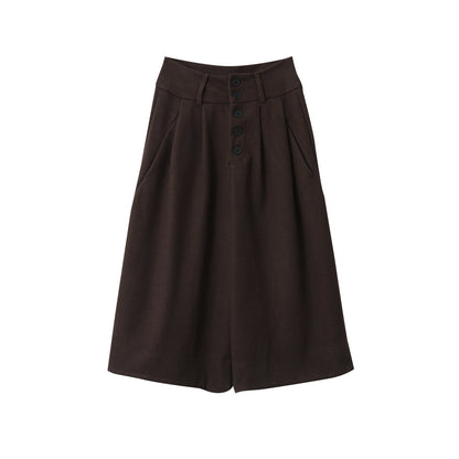 【LD3301】實拍韓系簡約高腰毛呢闊腿七分褲251103