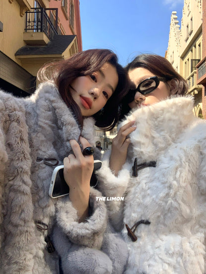 【L1230】實拍檸檬冬季加厚保暖立領牛角扣仿皮草外套251117