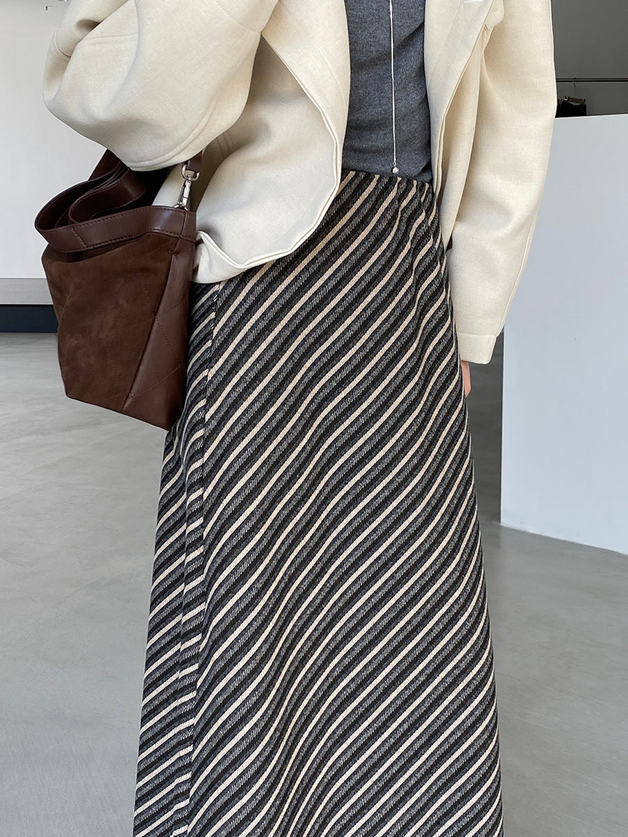 【cim2217】實拍時髦氣質斜紋高腰中長裙251030