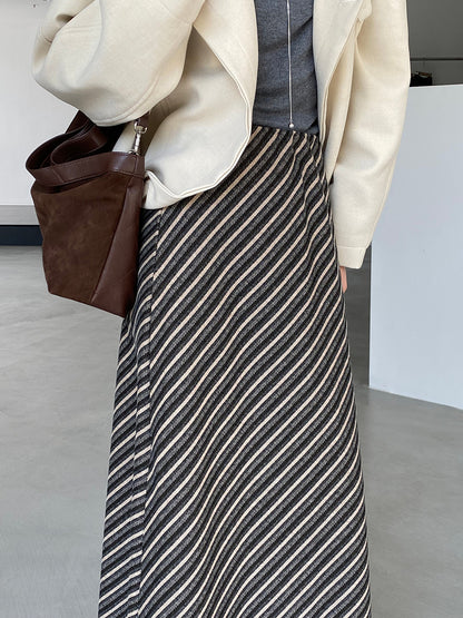 【cim2217】實拍時髦氣質斜紋高腰中長裙251030