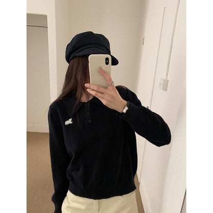 【H564】實拍貓咪刺繡Polo針織衫251021