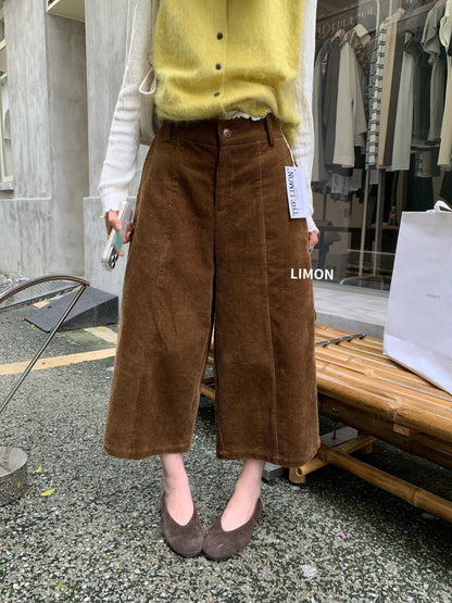 【L11197】檸檬家復古質感・燈芯絨鬆緊腰休閒寬褲260916