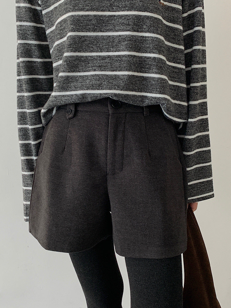 【LD11044】實拍厚款毛呢西裝短褲後鬆緊腰251202