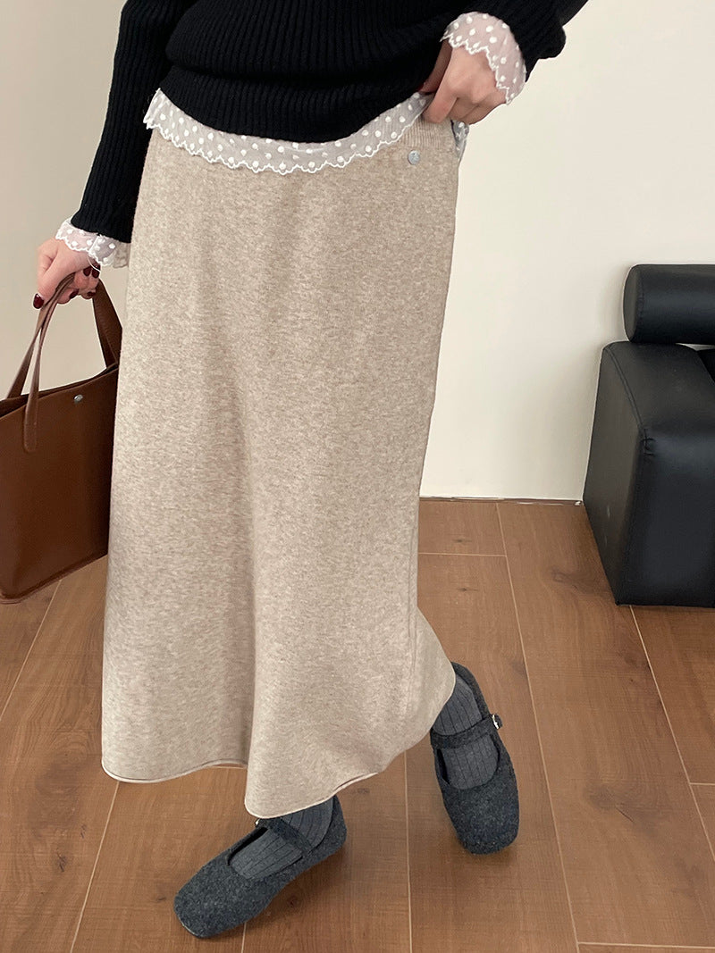 【cimYL1580】實拍氣質簡約捲邊針織長裙251114