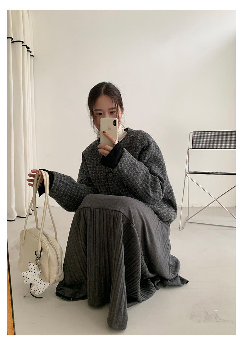 【H5475】實拍小香風粗花呢氣質保暖夾棉外套251109