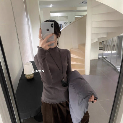 【LDF006】檸檬家親膚絨木耳邊半高領長袖針織衫251117