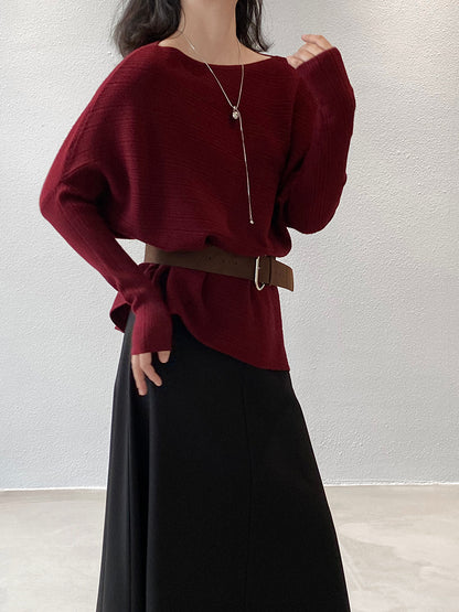 【cim9033】實拍韓系高級感長袖斜肩針織衫＋腰帶251030