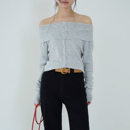 【LD11161】實拍氣質女神款！羊毛6%露肩長袖排扣針織衫260309