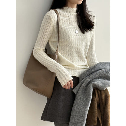 【Y312】實拍高單質感鏤空蕾絲半高領針織衫251106