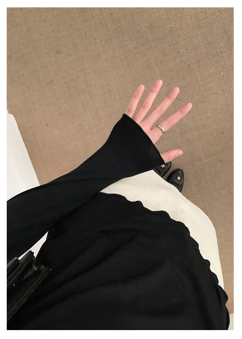 【H568】實拍基礎款木耳邊半高領純色打底衫251021