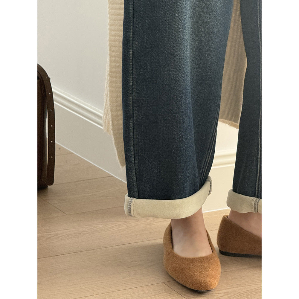 【Y98395】實拍S~XL復古加絨直筒牛仔褲含腰帶251106