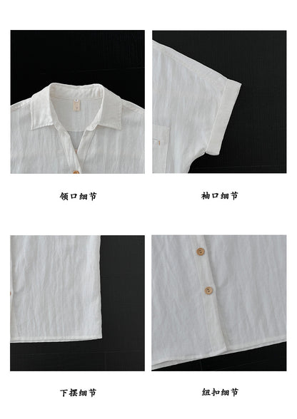 【cimz1919】極簡老錢風高級感☕設計感木釦萊賽爾天絲亞麻短袖襯衫260612