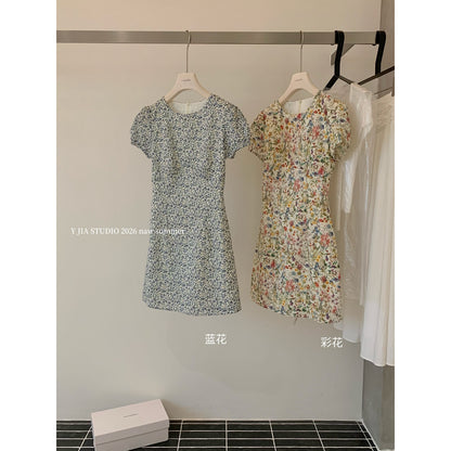 【L7038】Y.JIA法式浪漫度假風🌸復古碎花百搭收腰顯瘦圓領短版連身洋裝260602