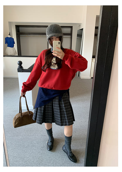 【H5502】實拍學院復古磨毛格子百褶A字裙251118