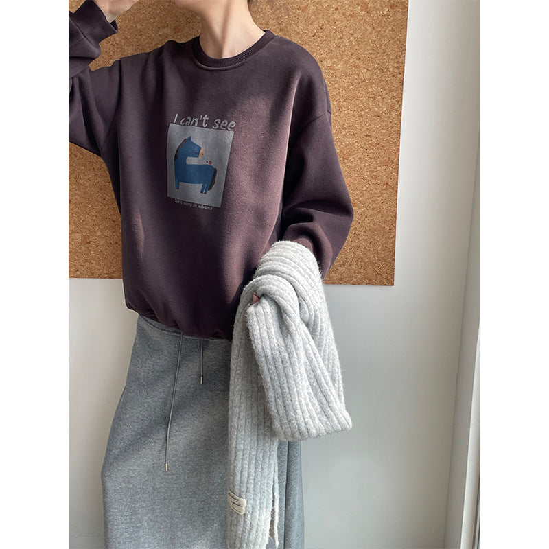 【cimD20307】實拍大人系印花加绒寬鬆衛衣251114