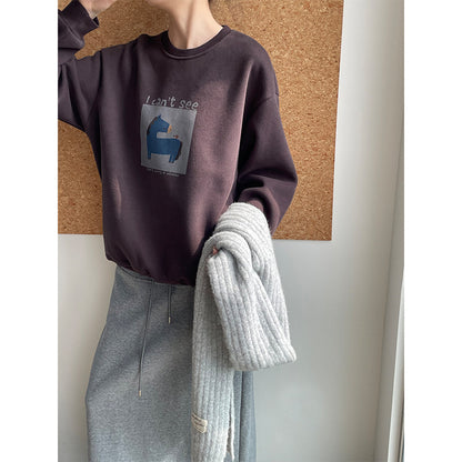 【cimD20307】實拍大人系印花加绒寬鬆衛衣251114