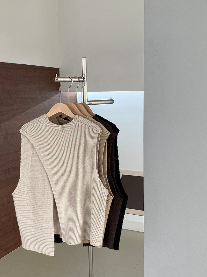 【cim8979】實拍秋冬設計師款不規則寬鬆針織馬甲251030