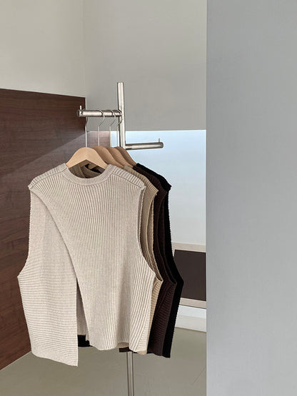 【cim8979】實拍秋冬設計師款不規則寬鬆針織馬甲251030