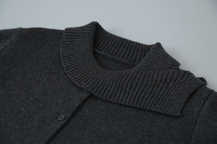 【LD11002】實拍秋冬法式設計感斜領針織毛衣外套251110