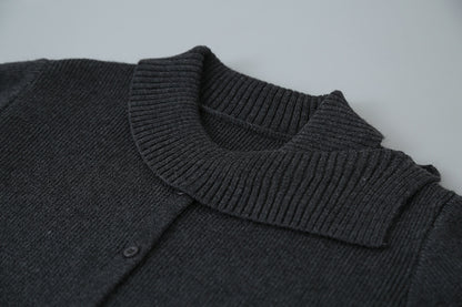 【LD11002】實拍秋冬法式設計感斜領針織毛衣外套251110