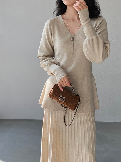 【cimz6652】實拍氣質半高領/V領燈籠袖極簡氣質針織衫251128