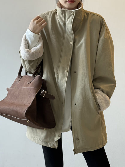 【Y82650】實拍立領帥氣內裡羊羔毛工裝外套251016