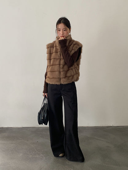 【LD11042】實拍皮毛一體立領拉鍊背心外套251202