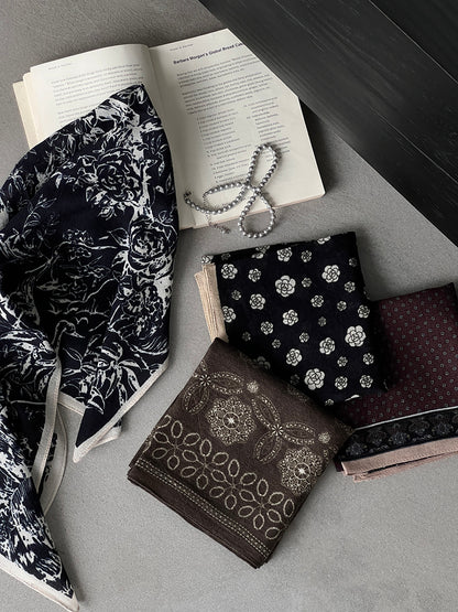 【cim865】實拍黑標100綿羊毛復古山茶花小方巾法式頭巾圍巾 251030