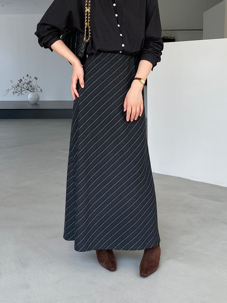 【cim2217】實拍時髦氣質斜紋高腰中長裙251030