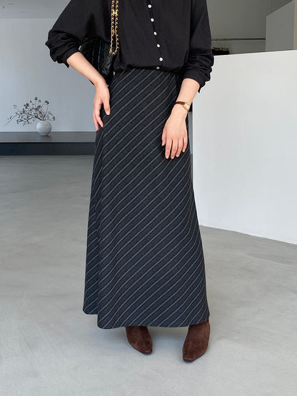 【cim2217】實拍時髦氣質斜紋高腰中長裙251030