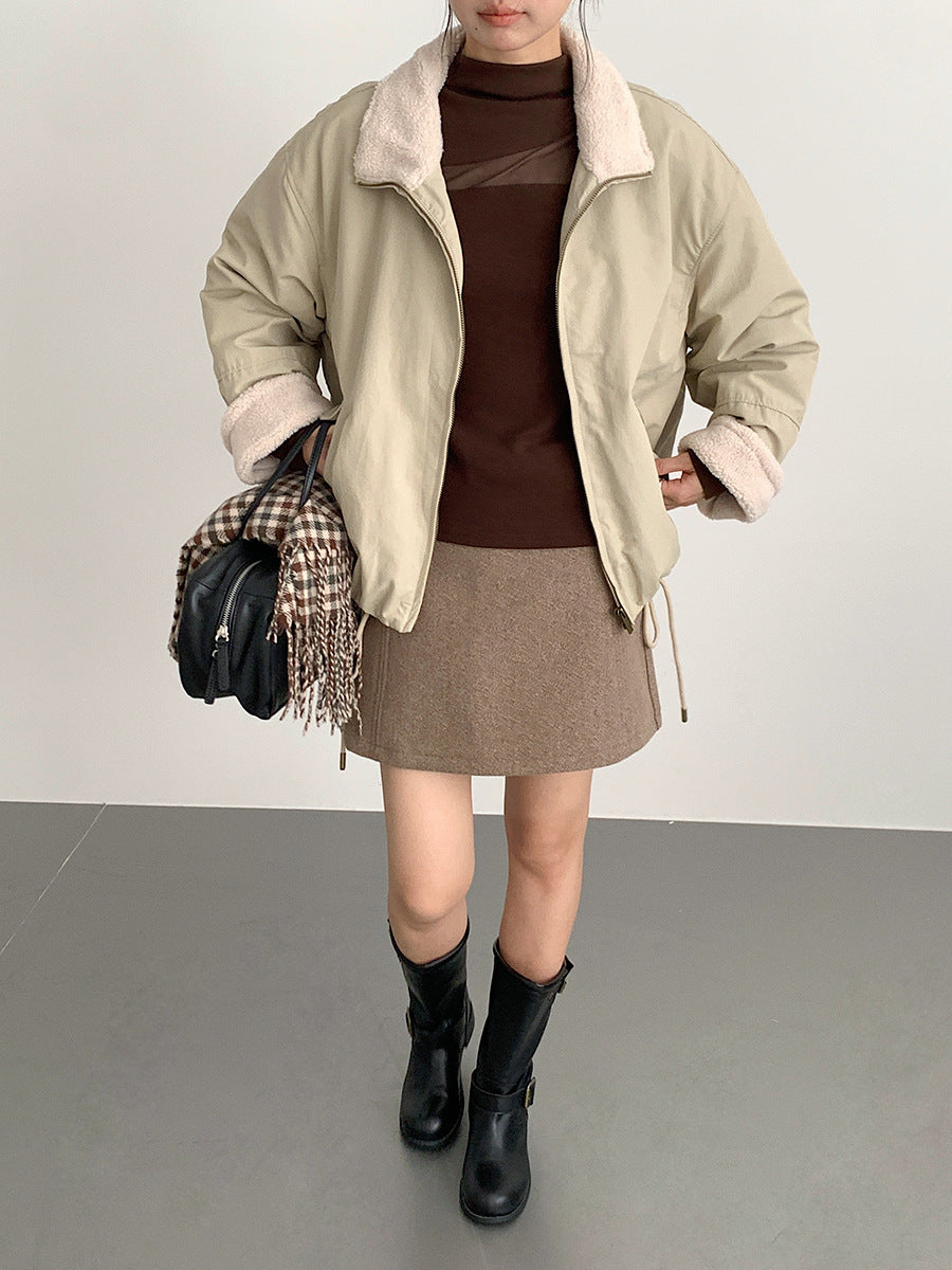 【LD11032】實拍S~XL羊毛絨超瘦高腰A字裙羊毛10%(內有安全褲+皮帶）251124