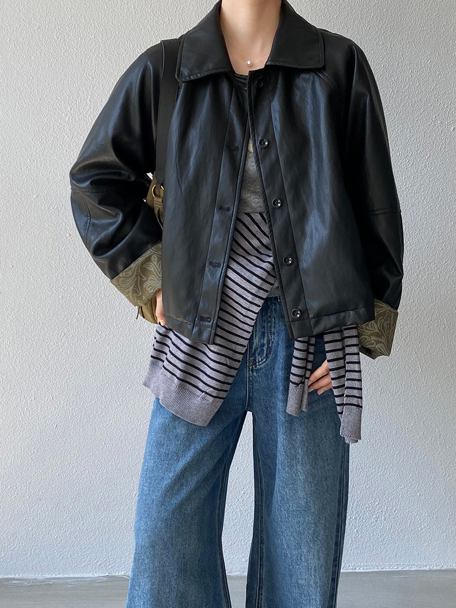 【cimz1667】實拍個性復古黑色工裝皮衣外套251120