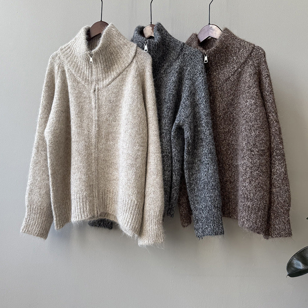 【YP1042】 實拍軟糯寬鬆高領針織毛衣外套(含羊毛4%) 251023