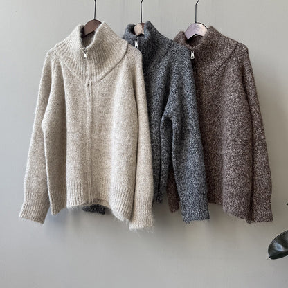 【YP1042】 實拍軟糯寬鬆高領針織毛衣外套(含羊毛4%) 251023