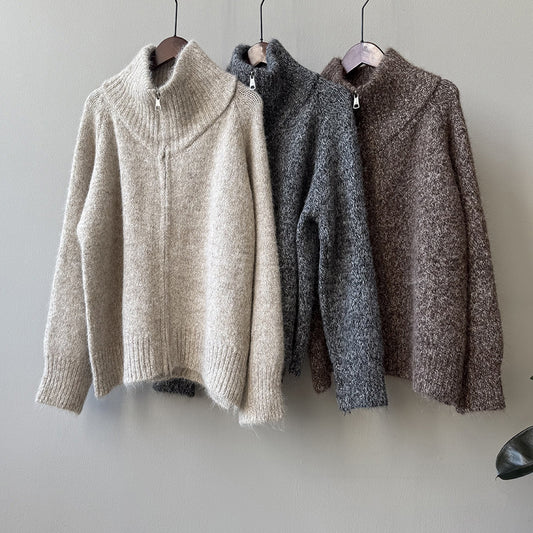 【YP1042】 實拍軟糯寬鬆高領針織毛衣外套(含羊毛4%) 251023