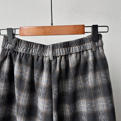 【YG8095】實拍日系復古呢料格紋直筒七分闊腿褲251016