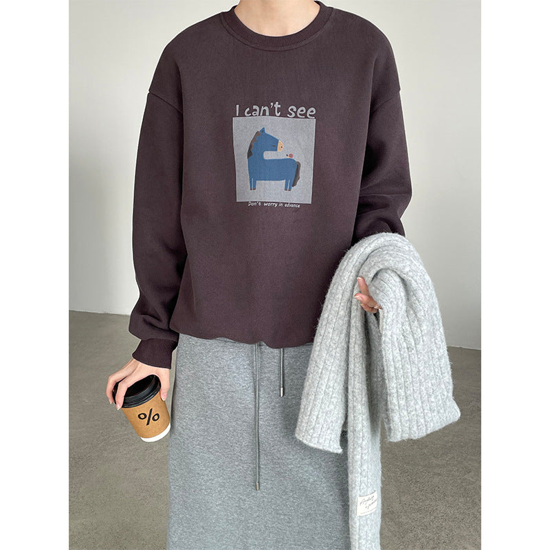 【cimD20307】實拍大人系印花加绒寬鬆衛衣251114