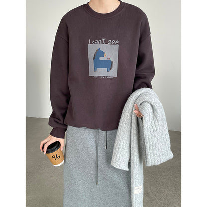 【cimD20307】實拍大人系印花加绒寬鬆衛衣251114