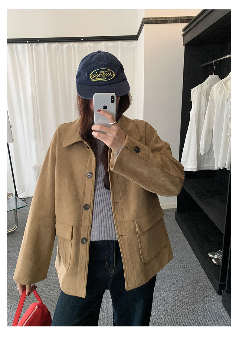 【H5493】實拍復古高領麂皮絨西裝外套251109