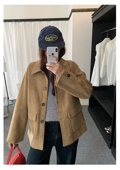 【H5493】實拍復古高領麂皮絨西裝外套251109