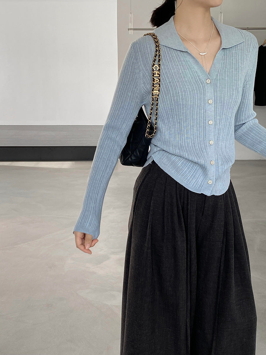 【cim6901】實拍慵懶紙片人polo領針織衫251030