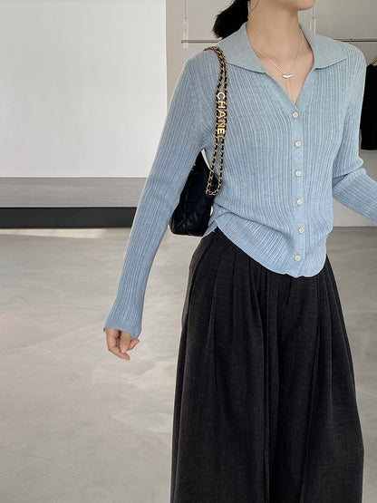 【cim6901】實拍慵懶紙片人polo領針織衫251030