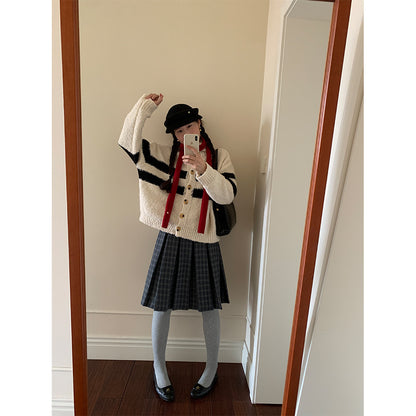 【H5511】實拍 懶懶撞色條紋開衫針織毛衣
251118