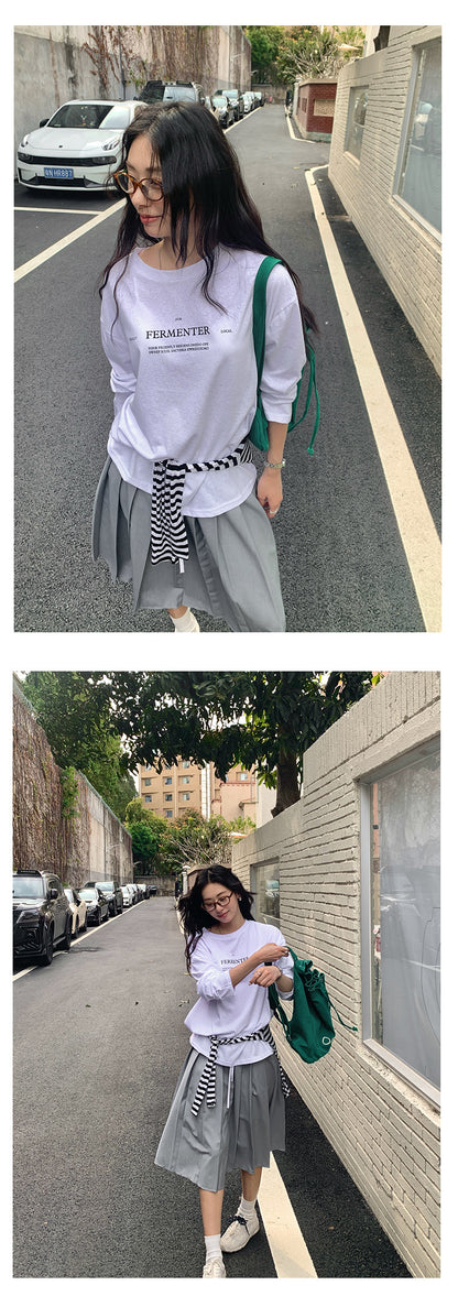 【H5105】實拍春夏清新圓領印花舒適長袖T恤250310