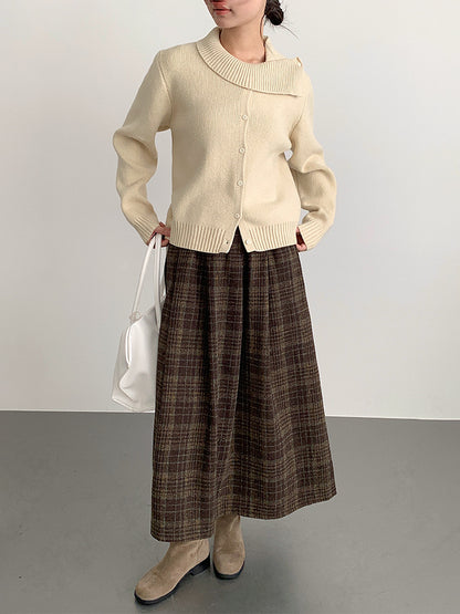 【LD11002】實拍秋冬法式設計感斜領針織毛衣外套251110